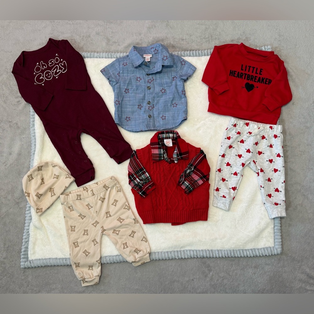 7-Piece Baby Boy 3-6M Holiday Bundle – Christmas, Valentine’s, 4th of July